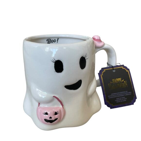 Halloween Ghost Mug With Pink Pumpkin 17oz Cute Ceramic BOO Y'ALL Coffee Cup NEW - Picture 7 of 12